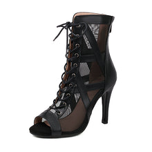 Load image into Gallery viewer, Women&#39;s Professional Dance Heels Boots Cross Design Mesh Ballroom Practice Shoes