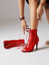 Load image into Gallery viewer, Women&#39;s Professional Dance Heels Boots Patent Leather Mesh Ballroom Practice Shoes