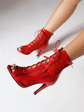 Load image into Gallery viewer, Women&#39;s Professional Dance Heels Boots Patent Leather Mesh Ballroom Practice Shoes