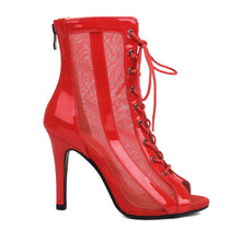 Load image into Gallery viewer, Women&#39;s Professional Dance Heels Boots Patent Leather Mesh Ballroom Practice Shoes