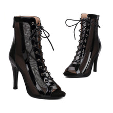 Load image into Gallery viewer, Women&#39;s Professional Dance Heels Boots Patent Leather Mesh Ballroom Practice Shoes