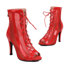 Load image into Gallery viewer, Women&#39;s Professional Dance Heels Boots Patent Leather Mesh Ballroom Practice Shoes
