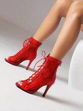 Load image into Gallery viewer, Women&#39;s Professional Dance Heels Boots Patent Leather Mesh Ballroom Practice Shoes