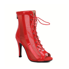Load image into Gallery viewer, Women&#39;s Professional Dance Heels Boots Patent Leather Mesh Ballroom Practice Shoes