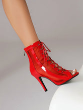 Load image into Gallery viewer, Women&#39;s Professional Dance Heels Boots Patent Leather Mesh Ballroom Practice Shoes