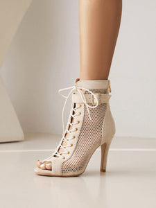 Women's Professional Dance Boots Mesh Stilettos Ballroom Shoes Salsa Jazz Practice Footwear