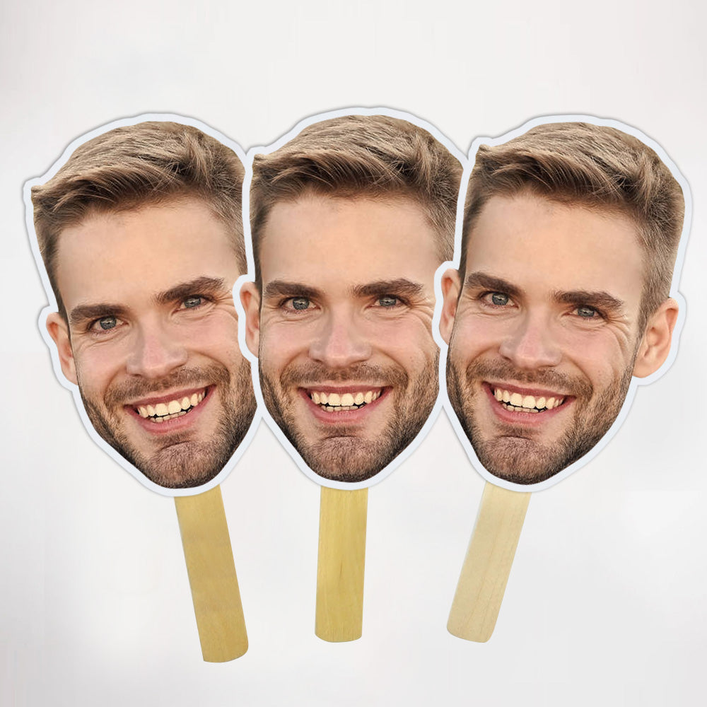 Custom Fan Faces Head on a Stick Face on a Stick Big Head Cutouts Wedding Hand Face Fan