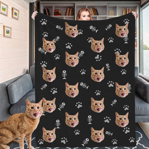 Custom Cat Face Blankets Personalized Cat Head Blankets Fleece Throw Cat Photo Blanket Christmas Gift