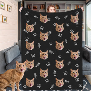 Custom Cat Face Blankets Personalized Cat Head Blankets Fleece Throw Cat Photo Blanket Christmas Gift