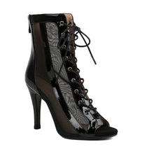 Load image into Gallery viewer, Women&#39;s Professional Dance Heels Boots Patent Leather Mesh Ballroom Practice Shoes