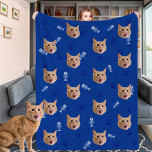 Load image into Gallery viewer, Custom Cat Face Blankets Personalized Cat Head Blankets Fleece Throw Cat Photo Blanket Christmas Gift
