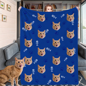 Custom Cat Face Blankets Personalized Cat Head Blankets Fleece Throw Cat Photo Blanket Christmas Gift
