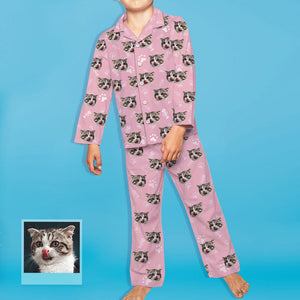 Kids Custom Pajamas with Cat Face Kids Custom Cat Photo Pajamas Kids Cat Pajamas Christmas Gift
