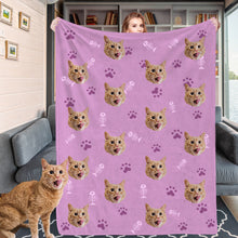 Load image into Gallery viewer, Custom Cat Face Blankets Personalized Cat Head Blankets Fleece Throw Cat Photo Blanket Christmas Gift