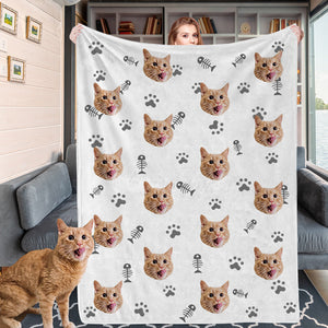 Custom Cat Face Blankets Personalized Cat Head Blankets Fleece Throw Cat Photo Blanket Christmas Gift