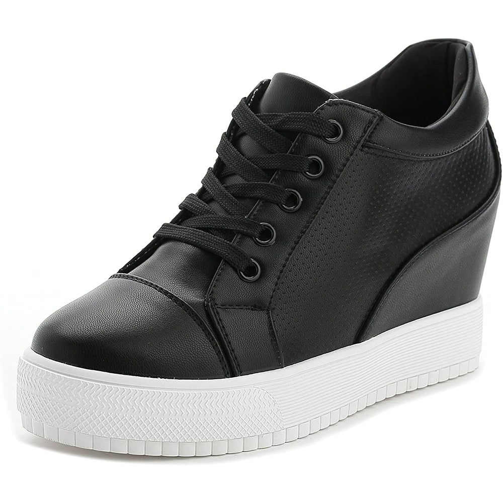 ACE SHOCK Women's Platform Sneakers with Hidden Heel Fashion Lace-up Wedge Bride Wedding Shoes