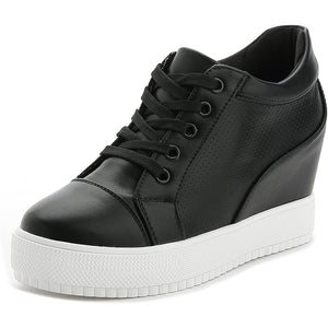ACE SHOCK Women's Platform Sneakers with Hidden Heel Fashion Lace-up Wedge Bride Wedding Shoes