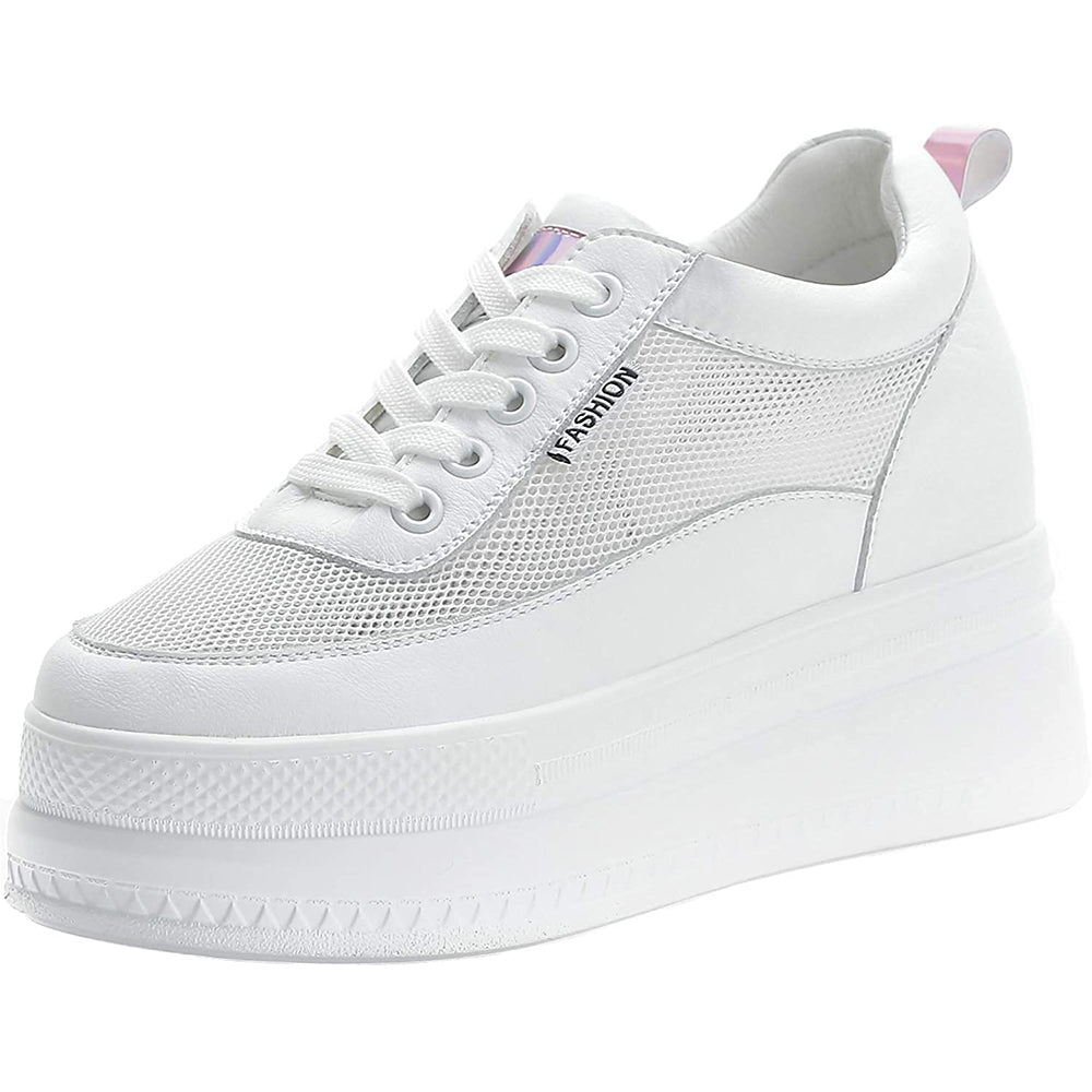ACE SHOCK Women's Platform Sneakers with Hidden Heel Fashion Leather Wedge Bride Wedding Shoes