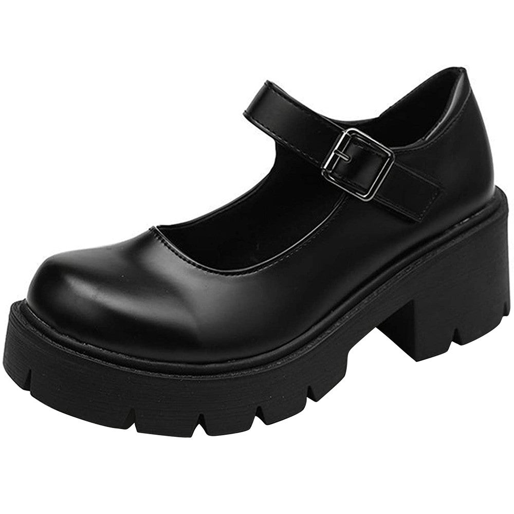 ACE SHOCK Women Platform Uniform Dress Shoes Ankle Strap Chunky Heeled Mary Janes Gothic Lolita Oxfords