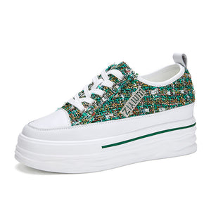 ACE SHOCK Women's Platform Sneakers with Hidden Heel Lace-up Fashion Walking Shoes