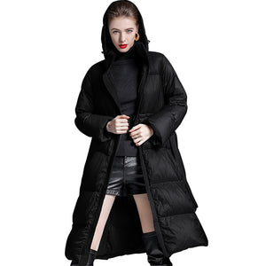 Women's Oversized 95% White Duck Down Long Puffer Coat with Hood