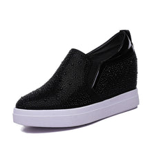 Load image into Gallery viewer, ACE SHOCK Women&#39;s Wedge Loafers with Hidden Heel Leather Rhinestone Fashion Sneakers