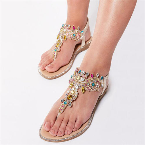Flat Thong Sandals for Women Fashion Rhinestones Beach Shoes Casual Summer Dressy Pumps