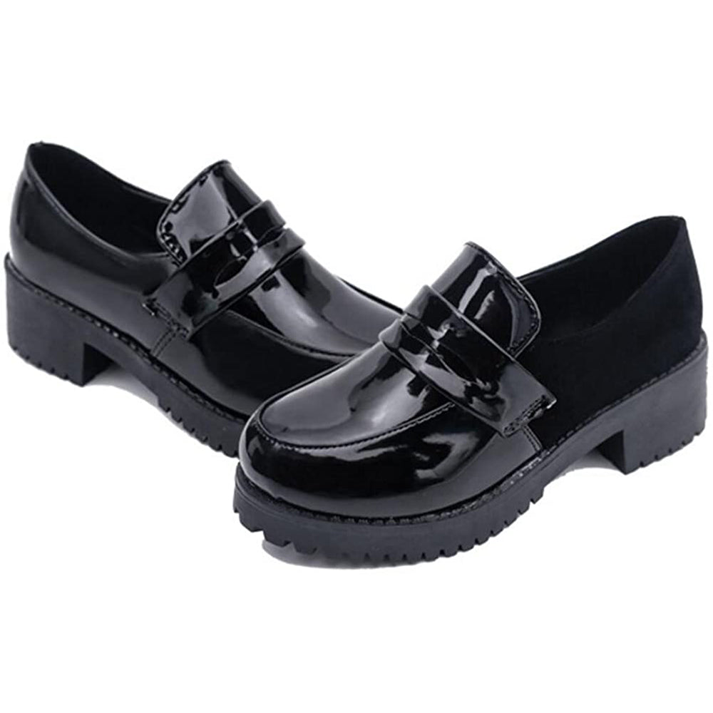 ACE SHOCK Women's Loafers Chunky Heel Platform Mary Janes Slip on Uniform Dress Shoes Lolita Cosplay Use
