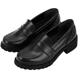 ACE SHOCK Women's Loafers Chunky Heel Mary Janes Slip on Uniform Dress Shoes Cosplay Oxfords
