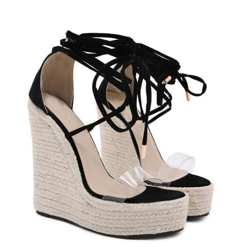 Women Espadrille Wedge Sandals 2021 Fashion Lace-up High Heeled Platform Dressy Shoes
