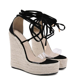 Women Espadrille Wedge Sandals 2021 Fashion Lace-up High Heeled Platform Dressy Shoes