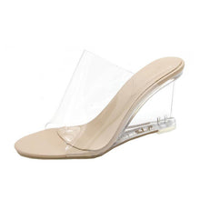 Load image into Gallery viewer, Wedge Slide Sandals for Women 2021 Fashion Transparent Slip on High Heeled Slippers Shoes