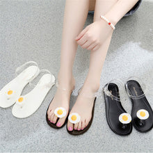 Load image into Gallery viewer, Flat Jelly Sandals for Women Casual Cute Summer Toe-strap Beach Shoes Fried Egg Design