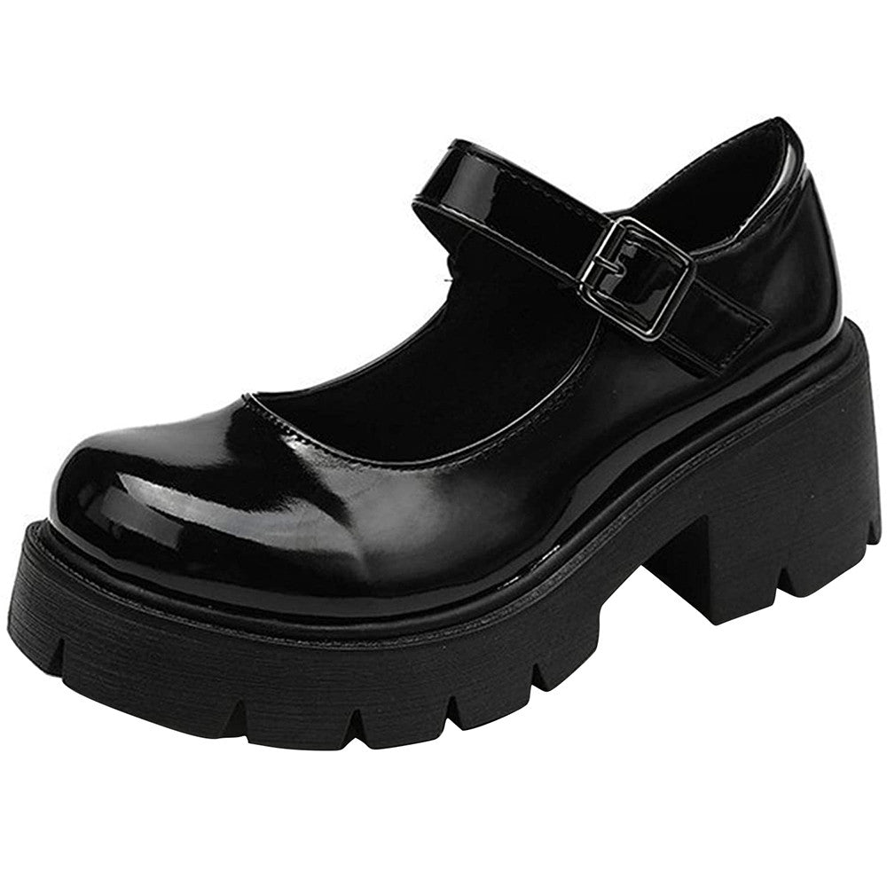 ACE SHOCK Women Platform Uniform Dress Shoes Ankle Strap Chunky Heeled Mary Janes Gothic Lolita Oxfords