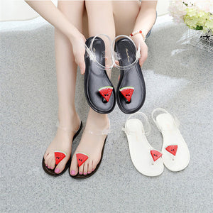Flat Jelly Sandals for Women Casual Cute Summer Toe-strap Beach Shoes Watermelon Design