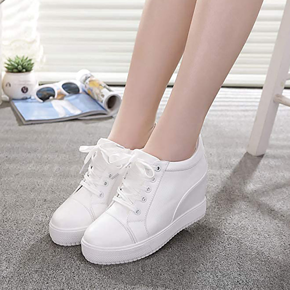 ACE SHOCK Women's Platform Sneakers with Hidden Heel Fashion Lace-up Wedge Bride Wedding Shoes