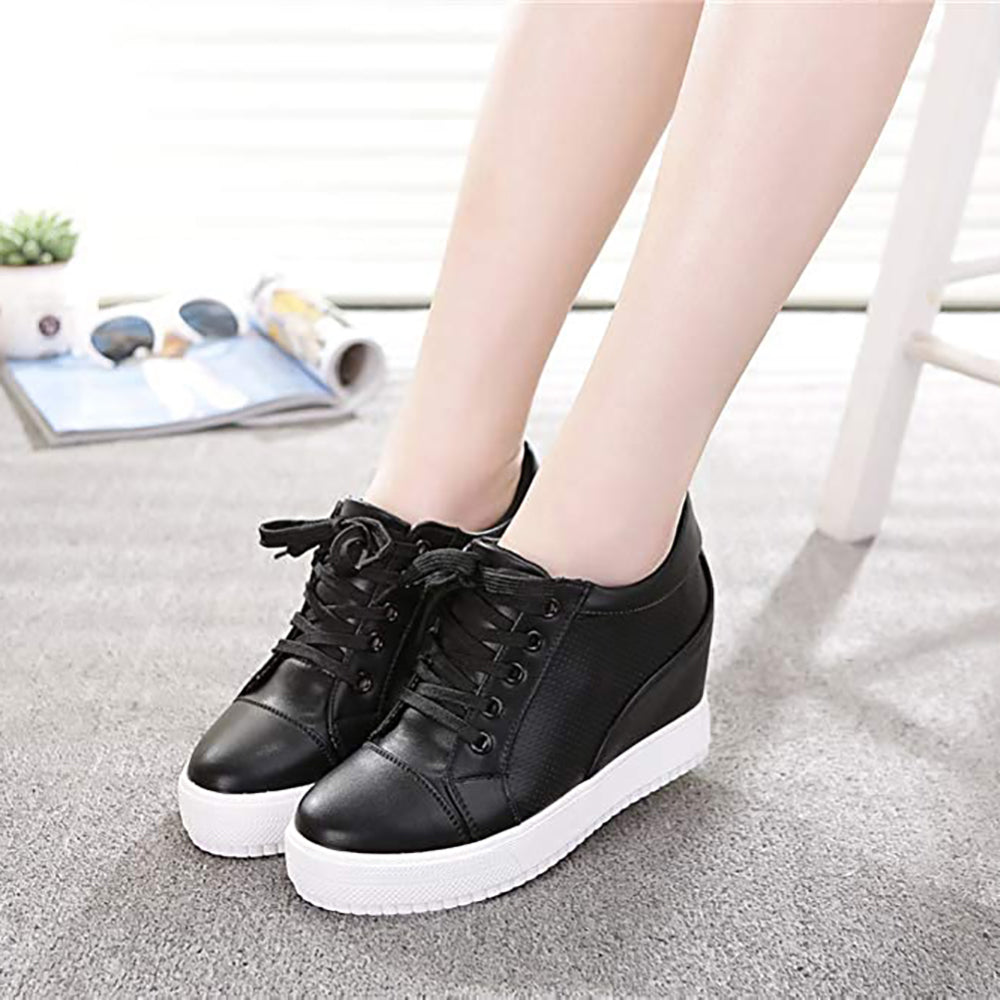ACE SHOCK Women's Platform Sneakers with Hidden Heel Fashion Lace-up Wedge Bride Wedding Shoes