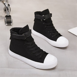 ACE SHOCK Fashion Sneakers for Women Flat Lace-up High Top Casual Walking Canvas Shoes