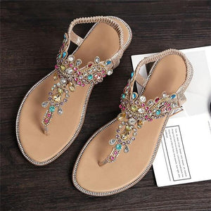 Flat Thong Sandals for Women Fashion Rhinestones Beach Shoes Casual Summer Dressy Pumps