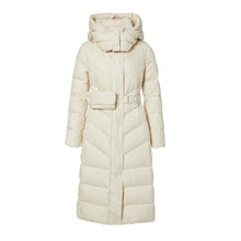 Load image into Gallery viewer, Women&#39;s 90% White Duck Down High Waisted Hooded Extra Long Puffer Coat with Belt