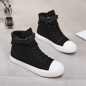 ACE SHOCK Women's Hidden Heeled Canvas Shoes High Top Fashion Wedge Sneakers