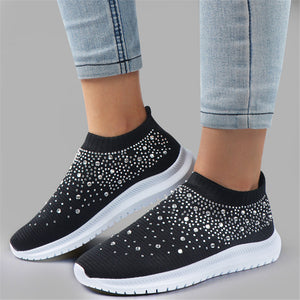 ACE SHOCK Women's Walking Tennis Shoes Slip on Easy Sneakers Fashion Rhinestone Athletic Shoes