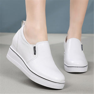 ACE SHOCK Hidden Wedge Sneakers for Women Slip on, Fashion High Heel Leather Shoes Casual Platform Loafers