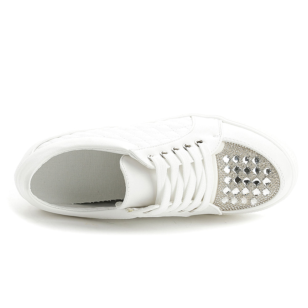 ACE SHOCK Women's Platform Sneakers with Hidden Heel Fashion Rhinestone Wedge Bride Wedding Shoes