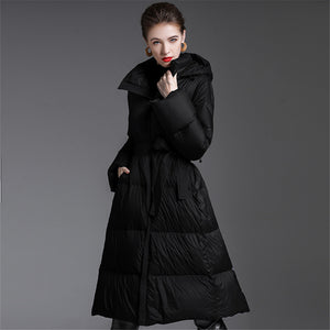 Women's Oversized 95% White Duck Down Long Puffer Coat with Hood
