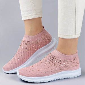 ACE SHOCK Women's Walking Tennis Shoes Slip on Easy Sneakers Fashion Rhinestone Athletic Shoes