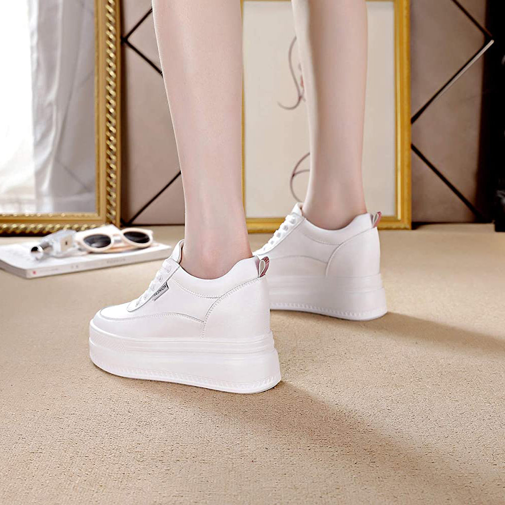 ACE SHOCK Women's Platform Sneakers with Hidden Heel Fashion Leather Wedge Bride Wedding Shoes