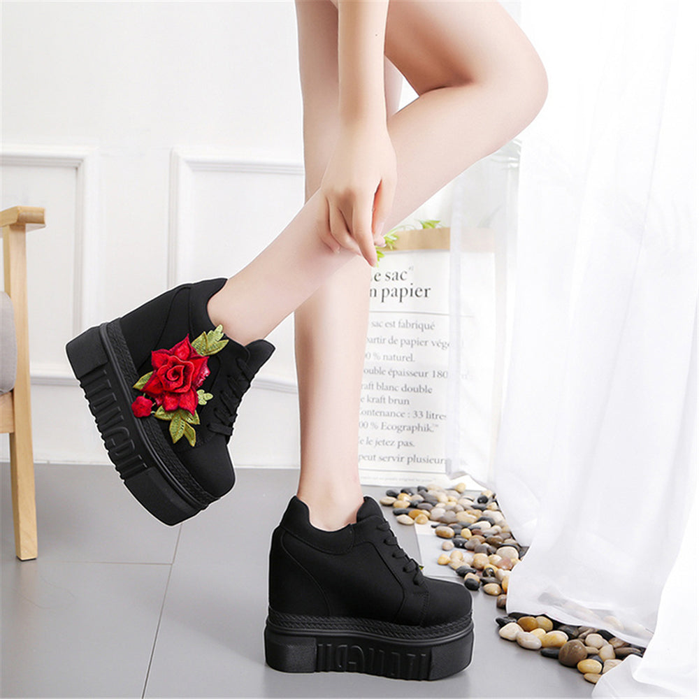 ACE SHOCK Women's Fashion Platform Sneakers High Hidden Heel Wedge Walking Shoes Bride Wedding Shoes Flower