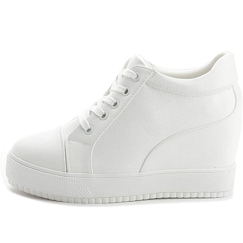 ACE SHOCK Women's Platform Sneakers with Hidden Heel Fashion Lace-up Wedge Bride Wedding Shoes