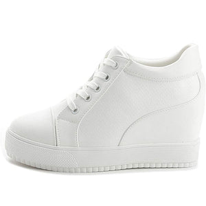 ACE SHOCK Women's Platform Sneakers with Hidden Heel Fashion Lace-up Wedge Bride Wedding Shoes